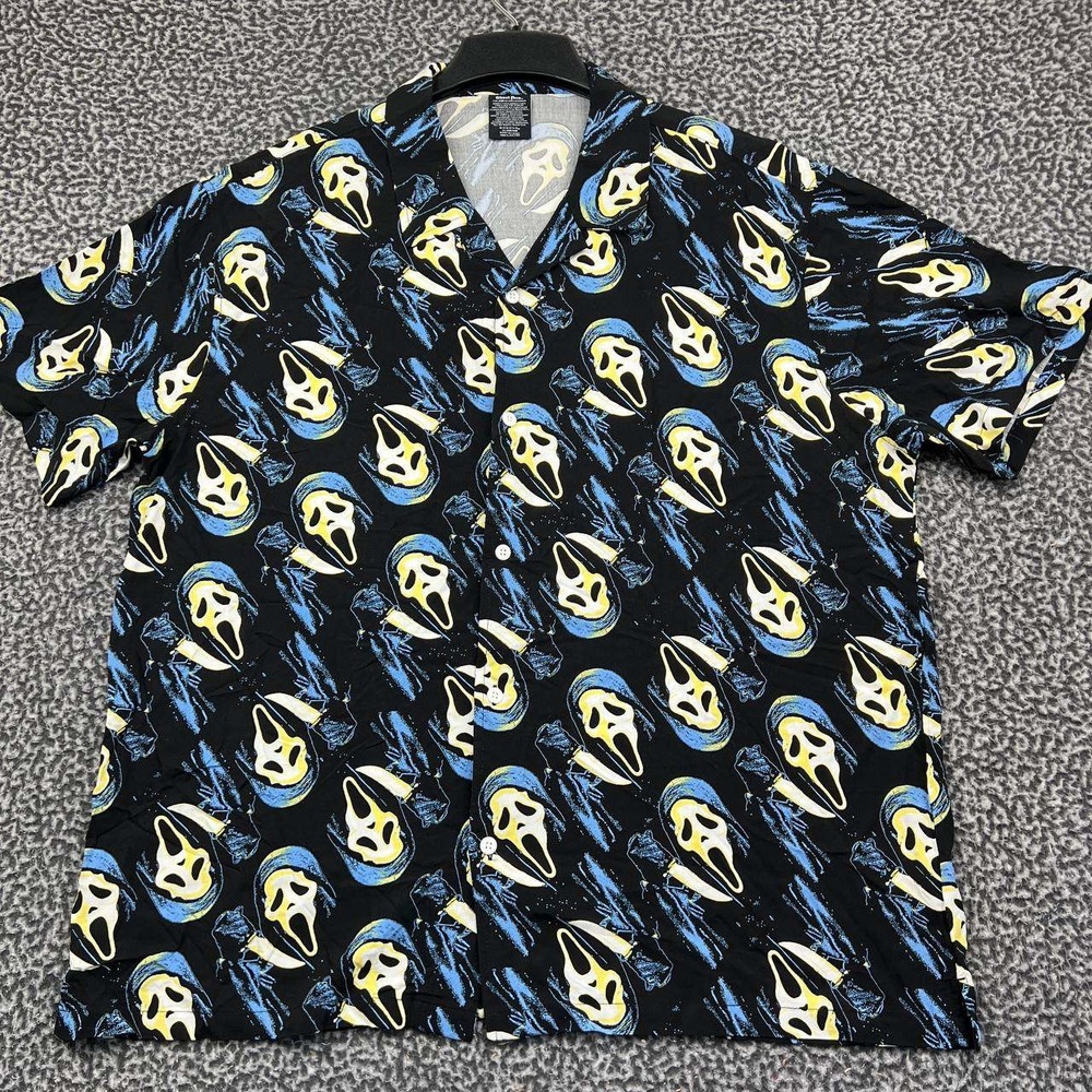 Bioworld Ghost Face Scream Horror Movie Button Up Shirt Men XL Black Blue